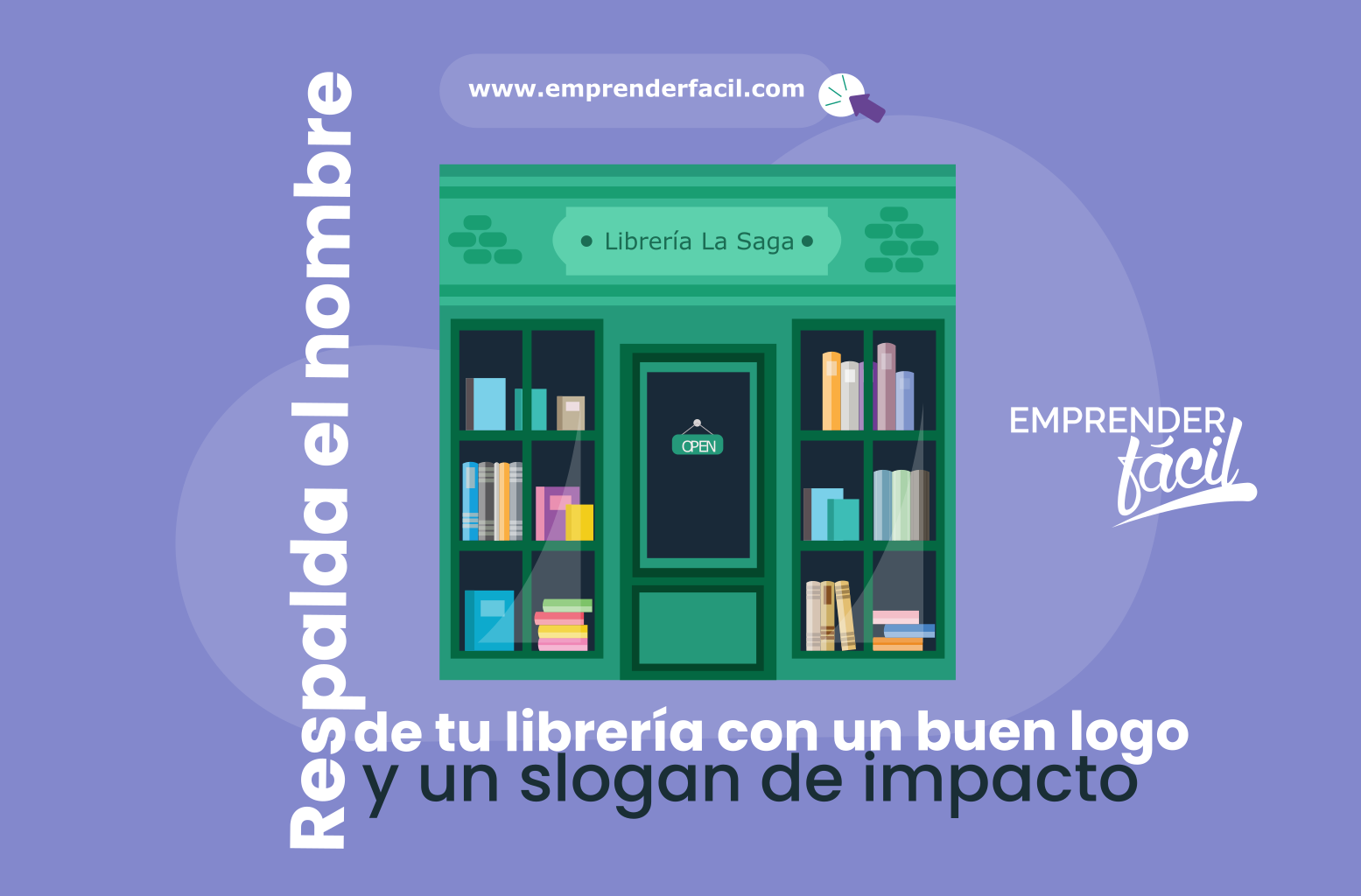 cuando tengas el nombre comercial de tu librería, respáldalo con un impactante logo y un contagioso slogan.